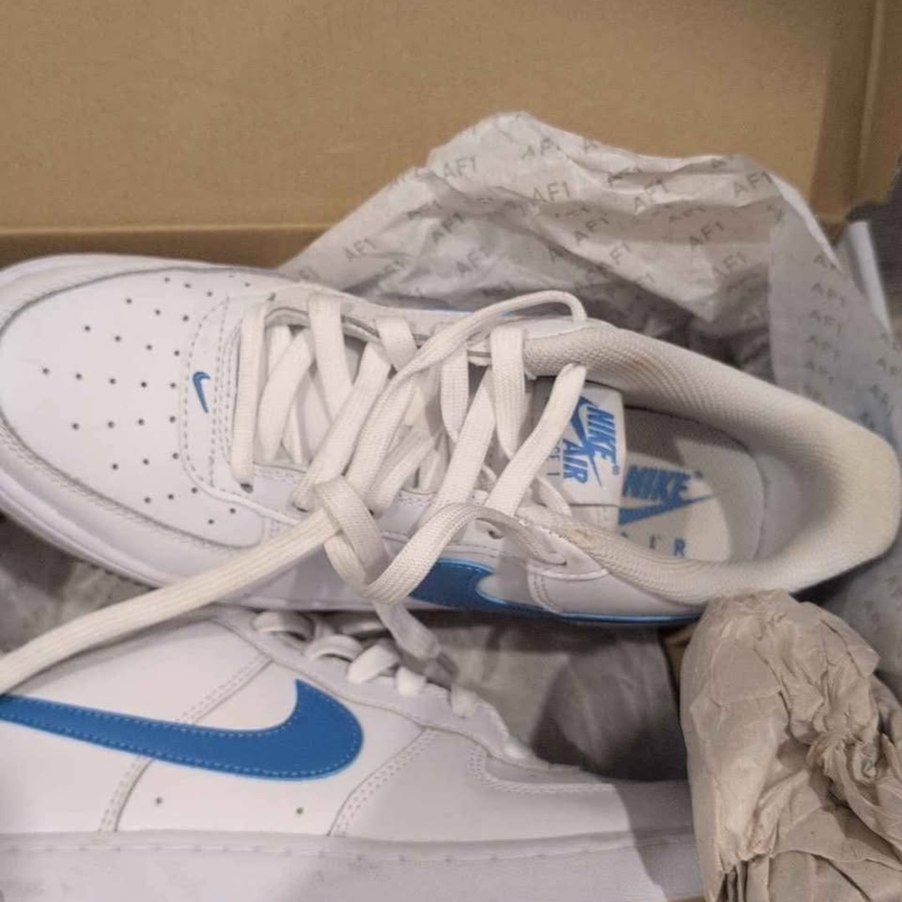 Nike Air Force 1 White and Blue Shoes